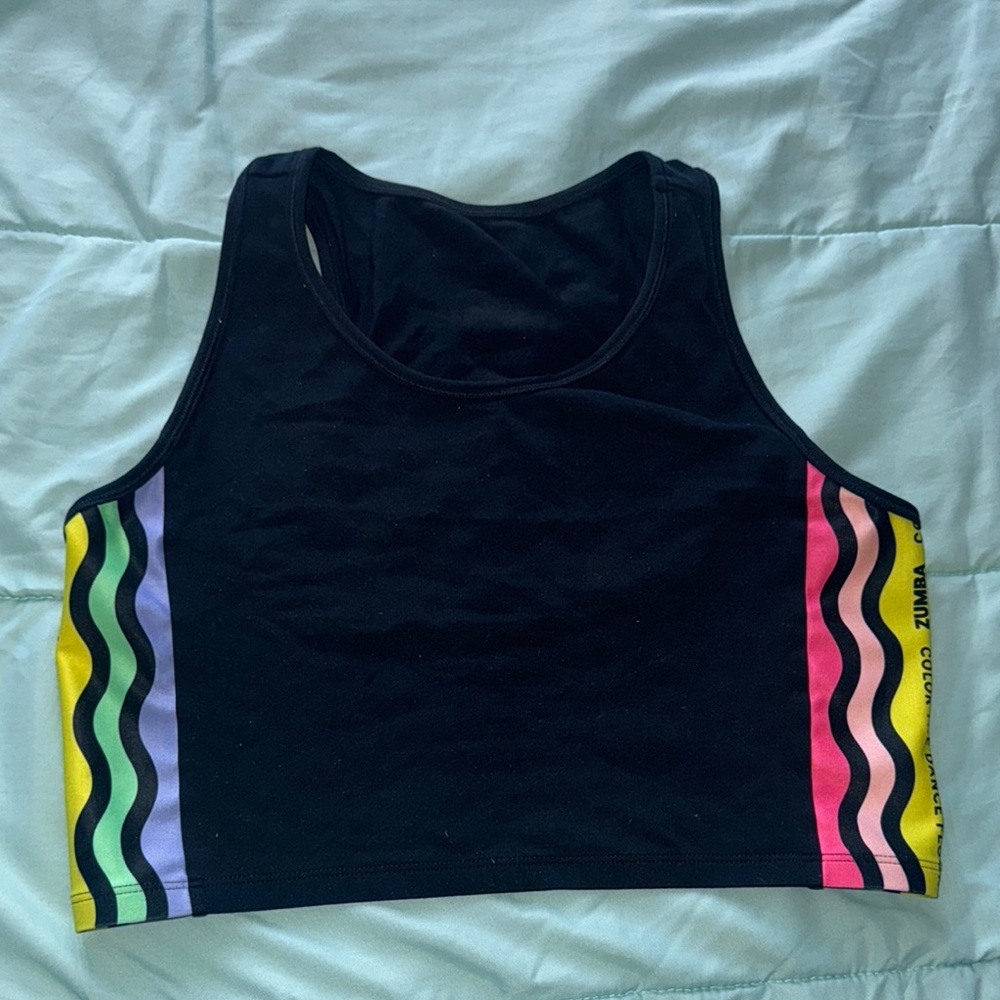 Zumba Black Crop Top with Colorful Stripes